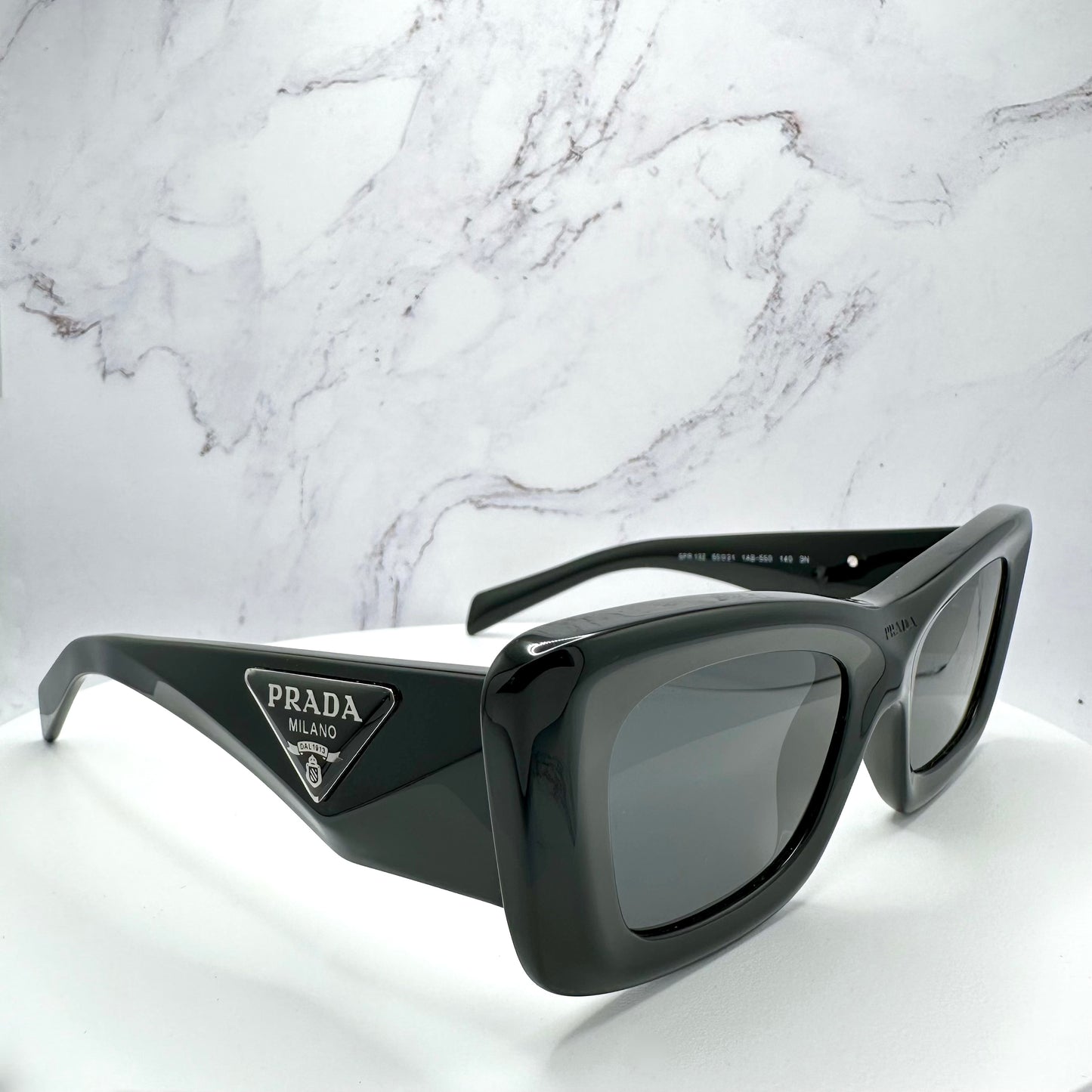 PRADA Black Sunglasses PR13ZS Triangle Silver Logo