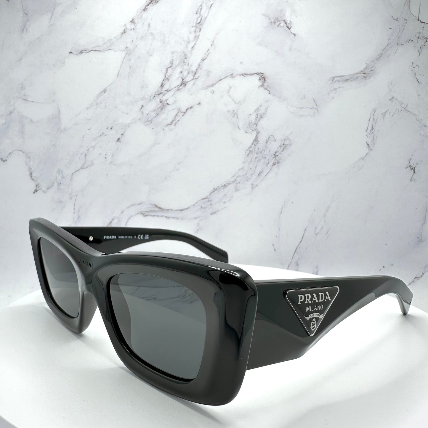 PRADA Black Sunglasses PR13ZS Triangle Silver Logo