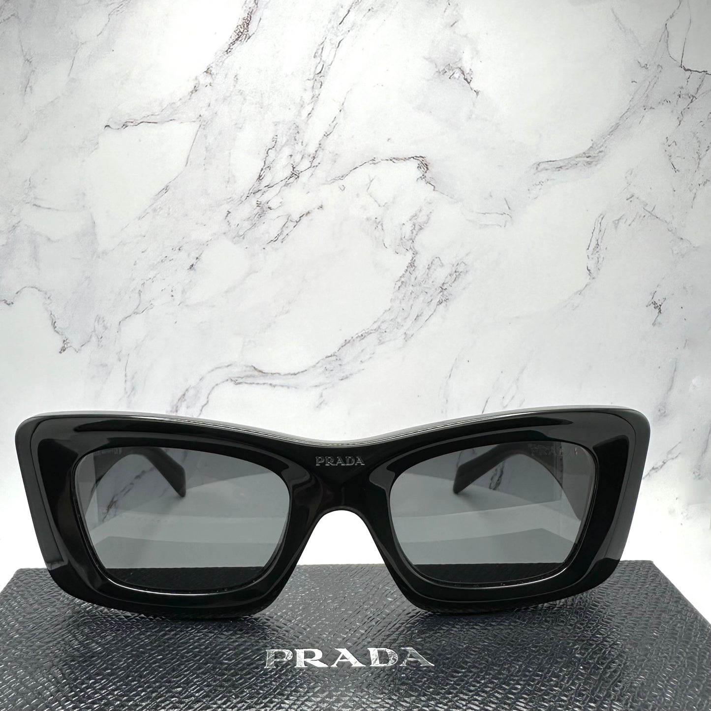 PRADA Black Sunglasses PR13ZS Triangle Silver Logo