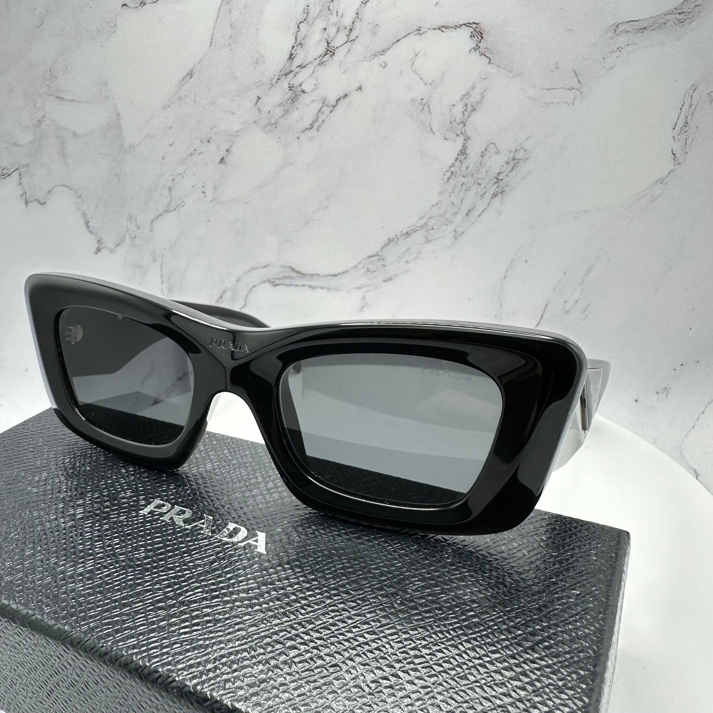 PRADA Black Sunglasses PR13ZS Triangle Silver Logo