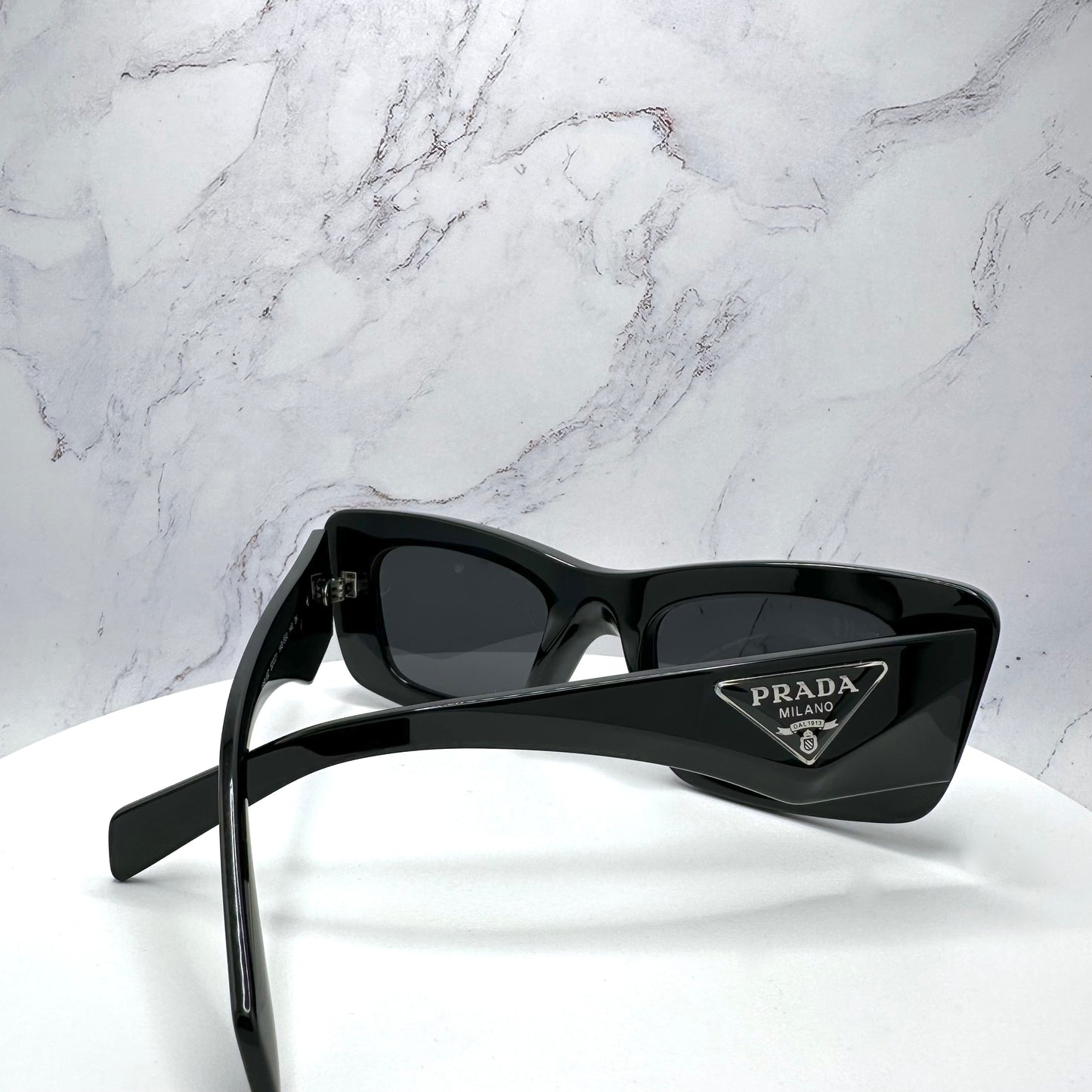 PRADA Black Sunglasses PR13ZS Triangle Silver Logo