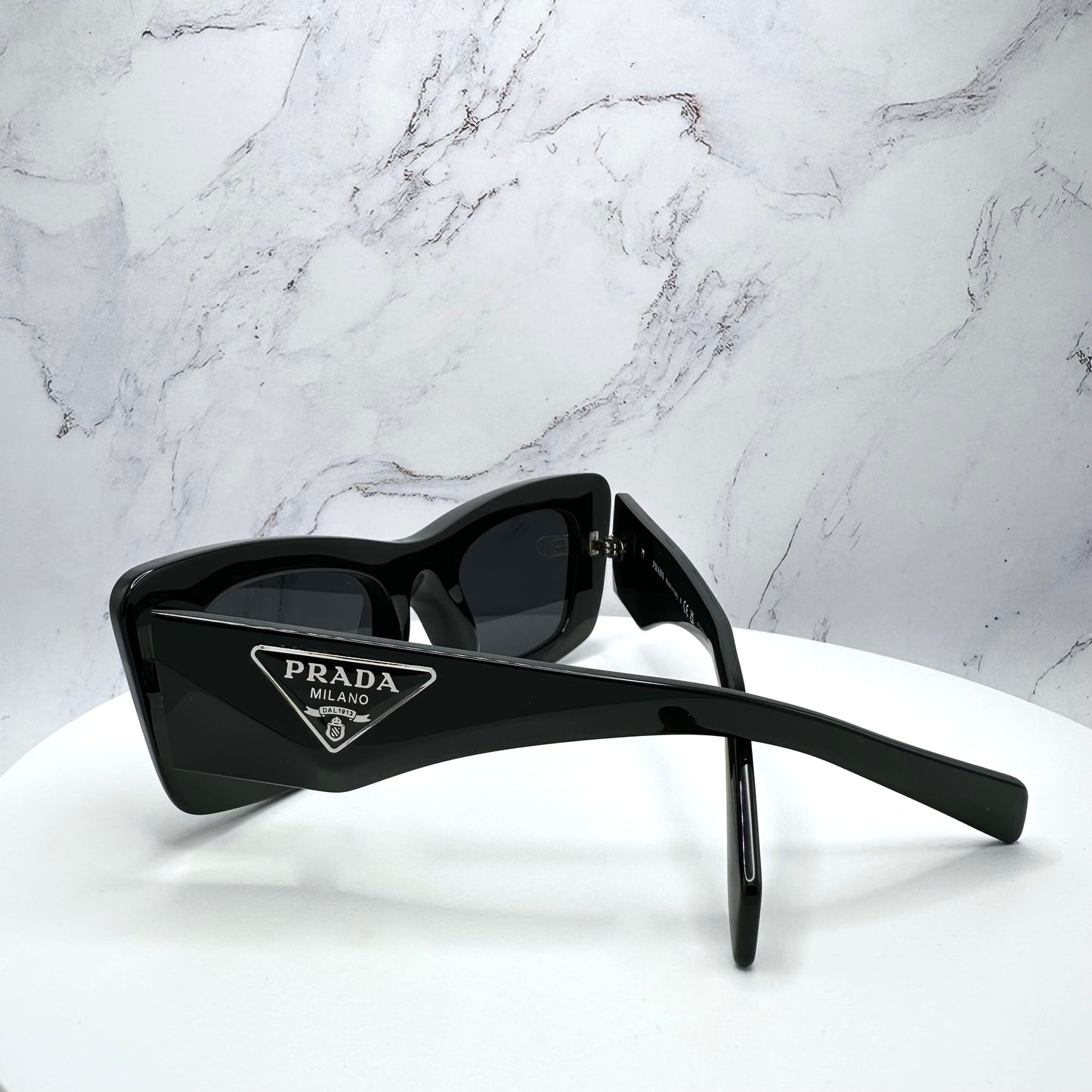 PRADA Black Sunglasses PR13ZS Triangle Silver Logo