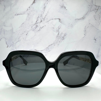 Burberry BE4389 300187 black square oversized frames with grey lens gold logo for women front view