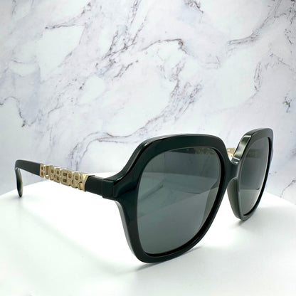 Burberry BE4389 300187 black square oversized frames with grey lens gold logo for women.