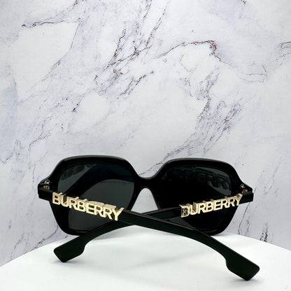 Burberry BE4389 300187 black square gold logo back view.