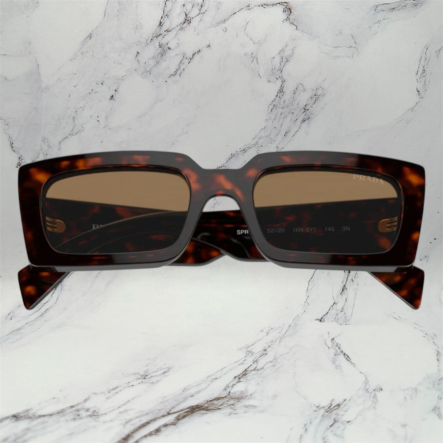 Prada Sunglasses Brown Acetate Rectangle Logo PRA07S