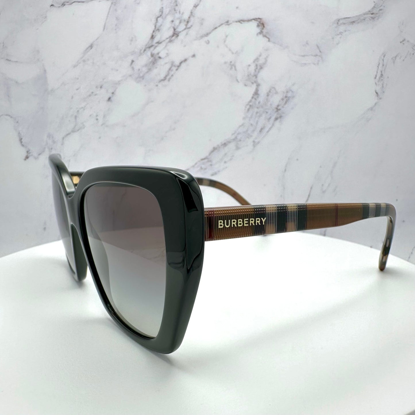 Burberry Black Cat Eye Sunglasses Classic Check Arms BE4366