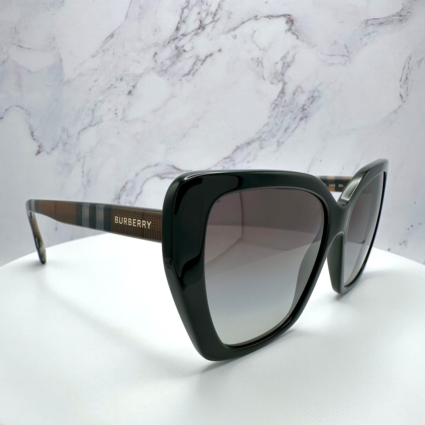 Burberry Black Cat Eye Sunglasses Classic Check Arms BE4366