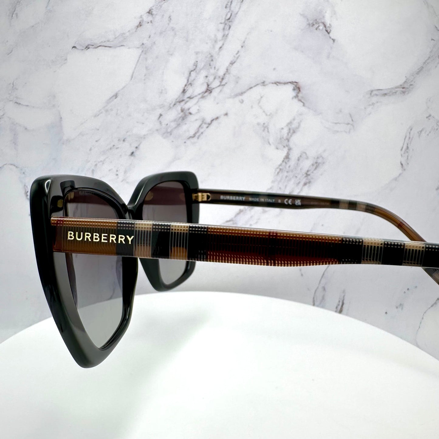 Burberry Black Cat Eye Sunglasses Classic Check Arms BE4366