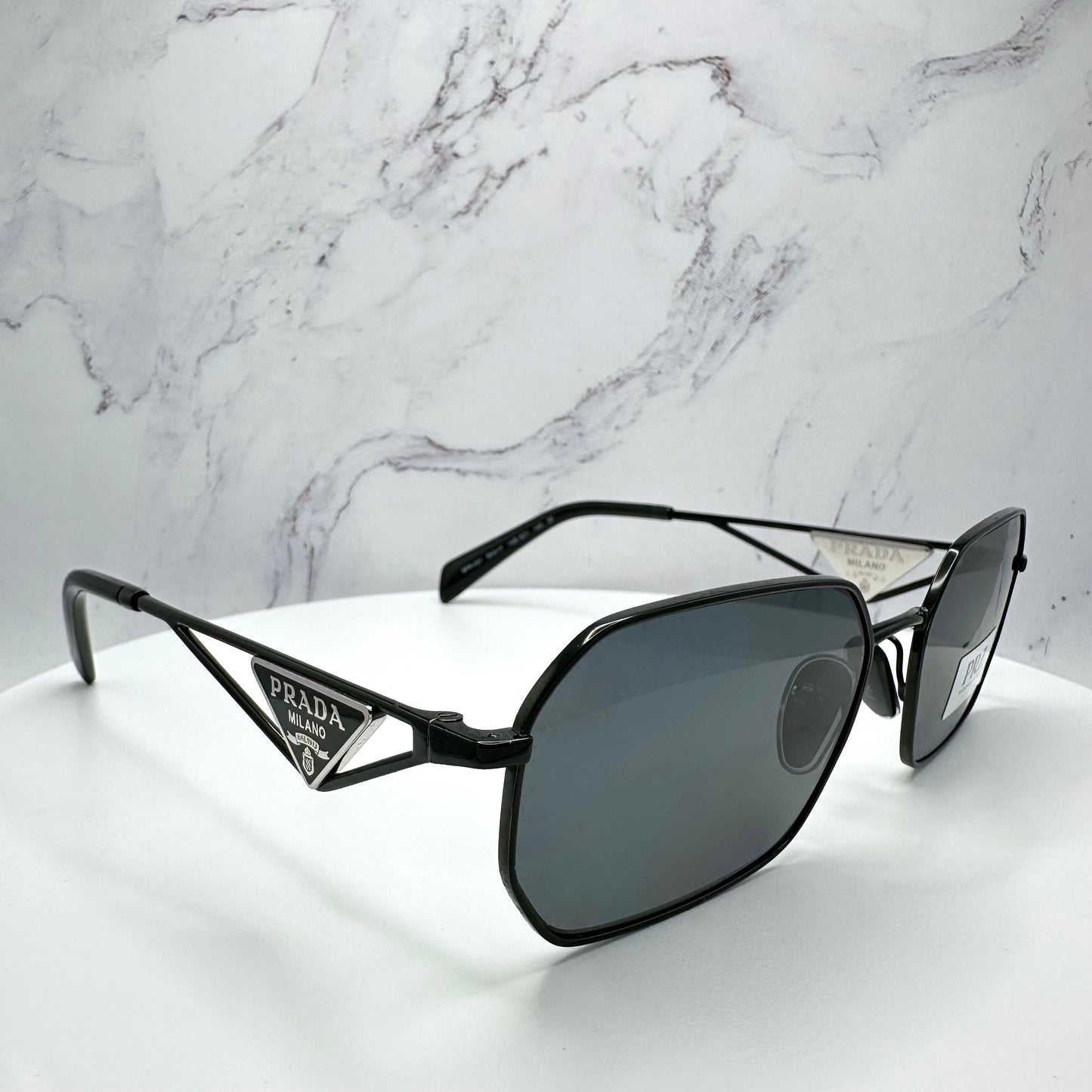 PRADA Sunglasses Black Polarized PRA51S Triangle Logo