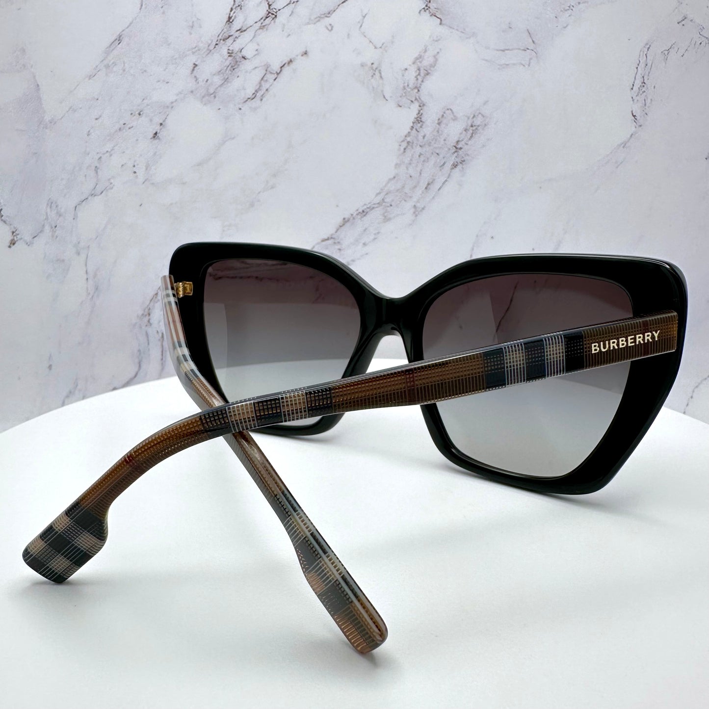 Burberry Black Cat Eye Sunglasses Classic Check Arms BE4366