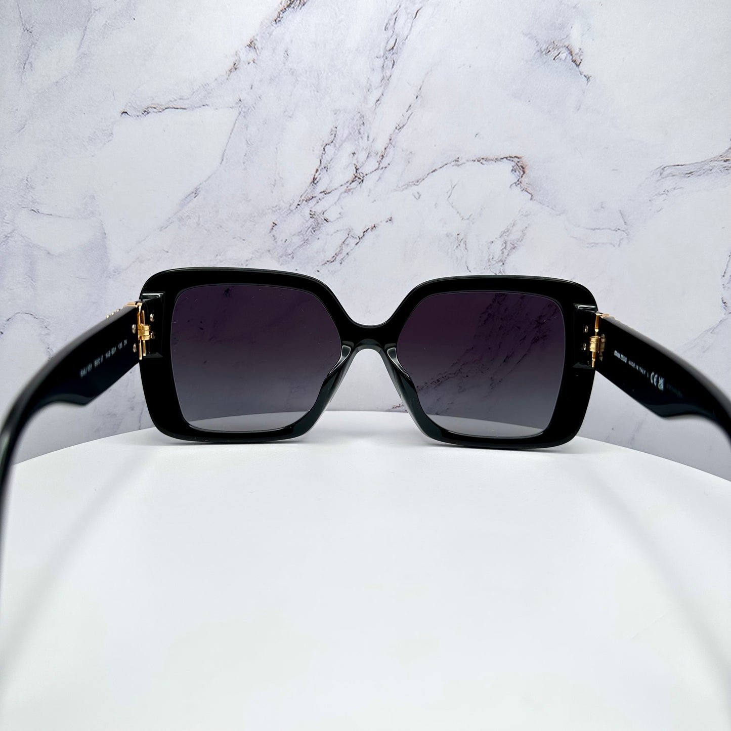 MIU MIU Sunglasses Black Square Gold Logo MU10YS 1AB5D1