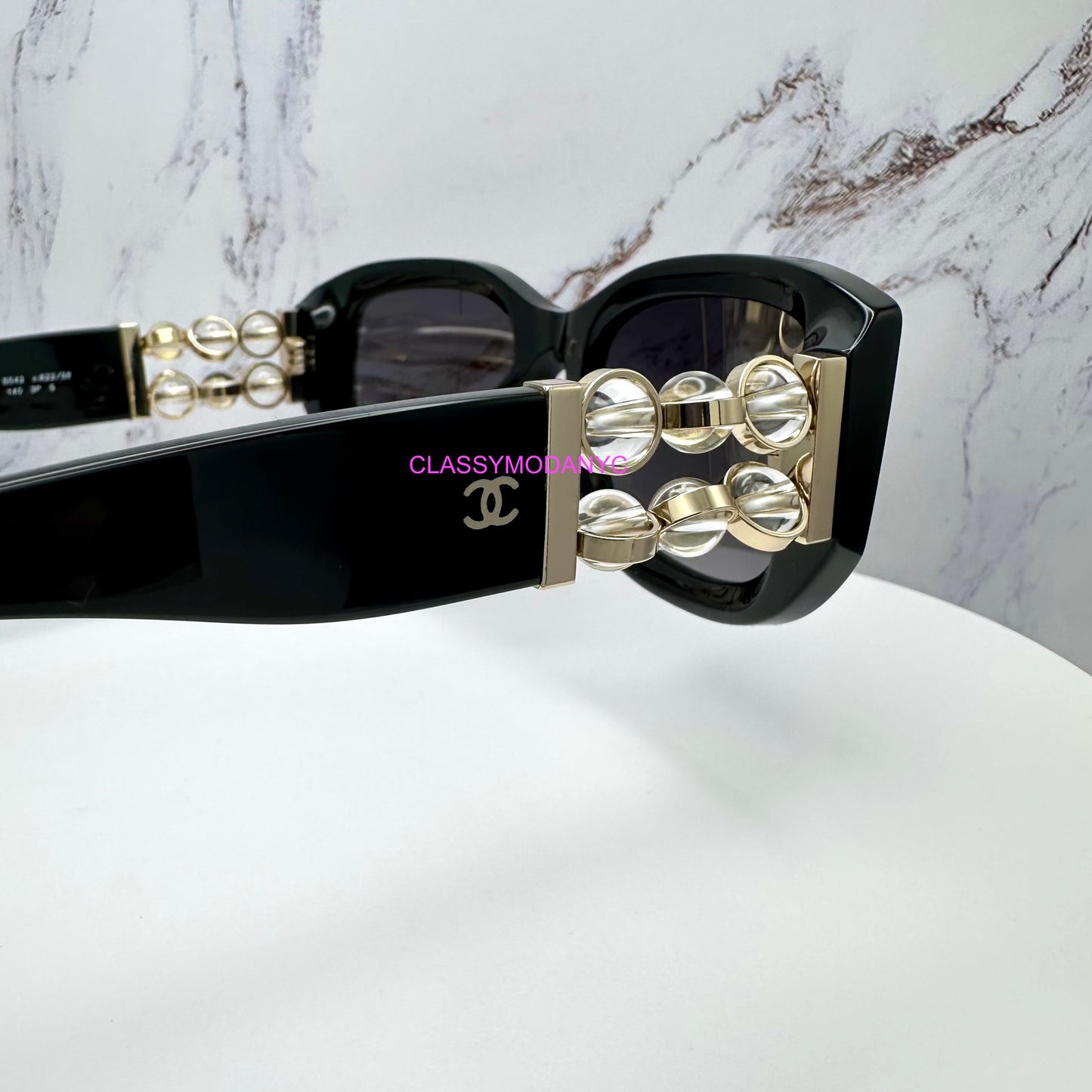 Chanel Sunglasses Black Polarized Gold CC Glass Pearls CH5542 C622/S8