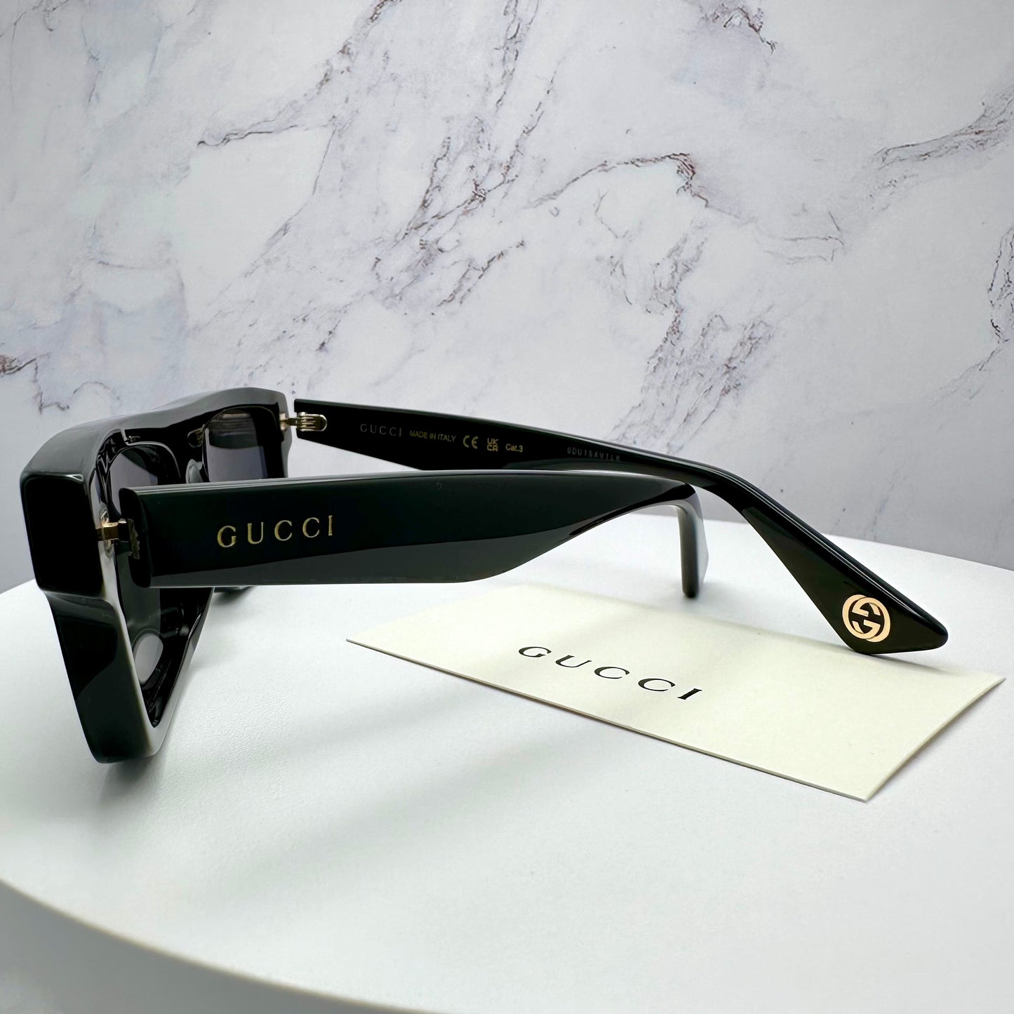 GUCCI GG1616S Sunglasses Square Black Gold Runway