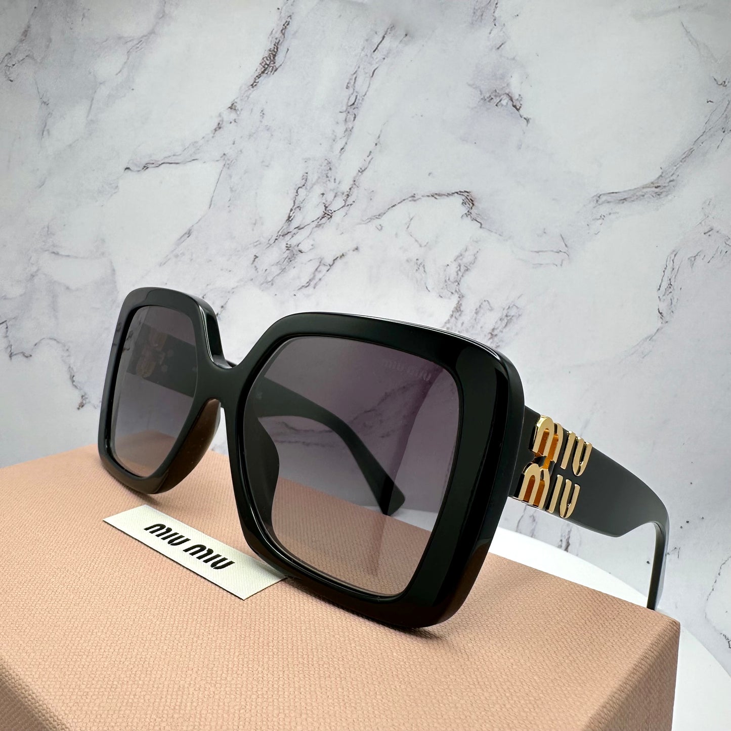 MIU MIU Sunglasses Black Square Gold Logo MU10YS 1AB5D1