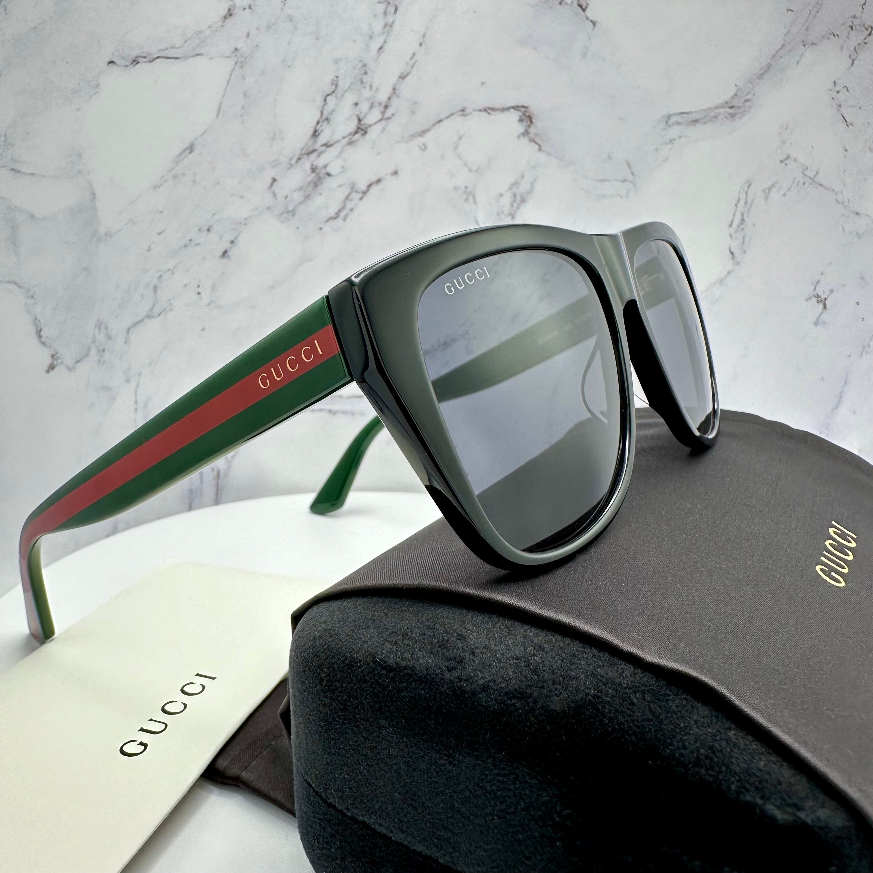 Gucci GG0926S Sunglasses Black Red Green Web Arms GUCCI Logo CLASSY MODA NYC