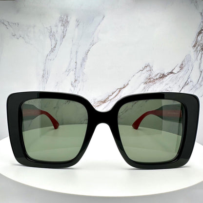 GUCCI GG1861S 005 black polarized square sunglasses with red and green striped arms front view
