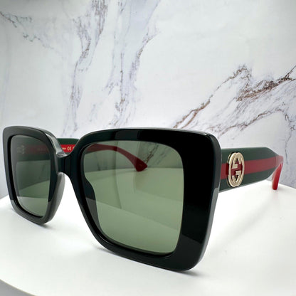 GUCCI GG1861S 005 black oversized sunglasses with red green striped arms