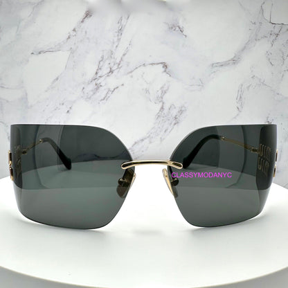 MIU MIU MU54YS 5AK5S0 gold dark grey wrap square rimless sunglasses front view