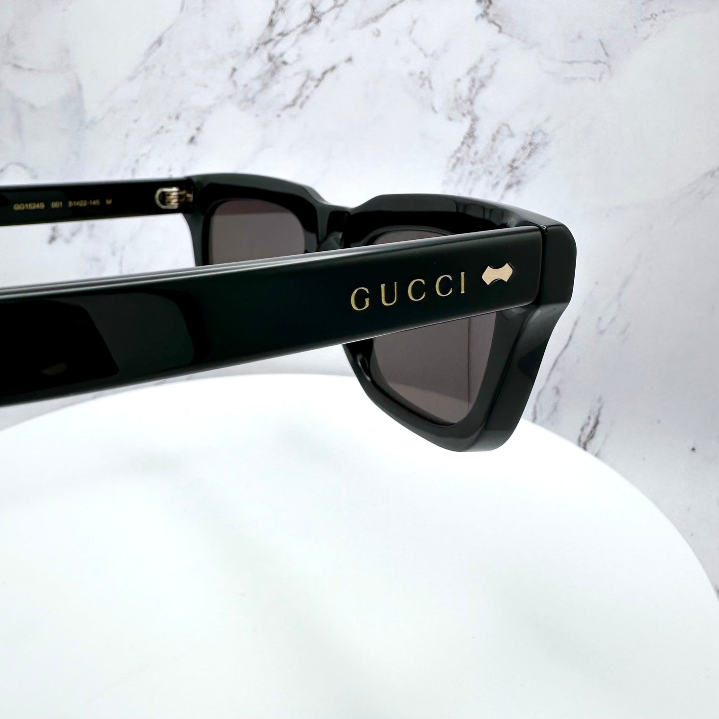 Gucci Rivetto Sunglasses GG1524S 001 Black Square Letter Gold Logo 51mm