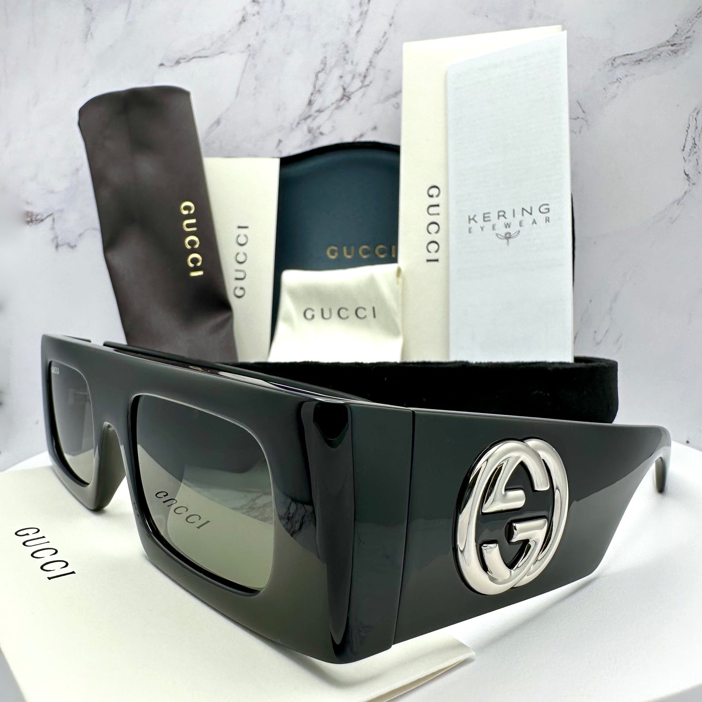 Gucci Sunglasses GG1646S Black Square Silver GG Logo