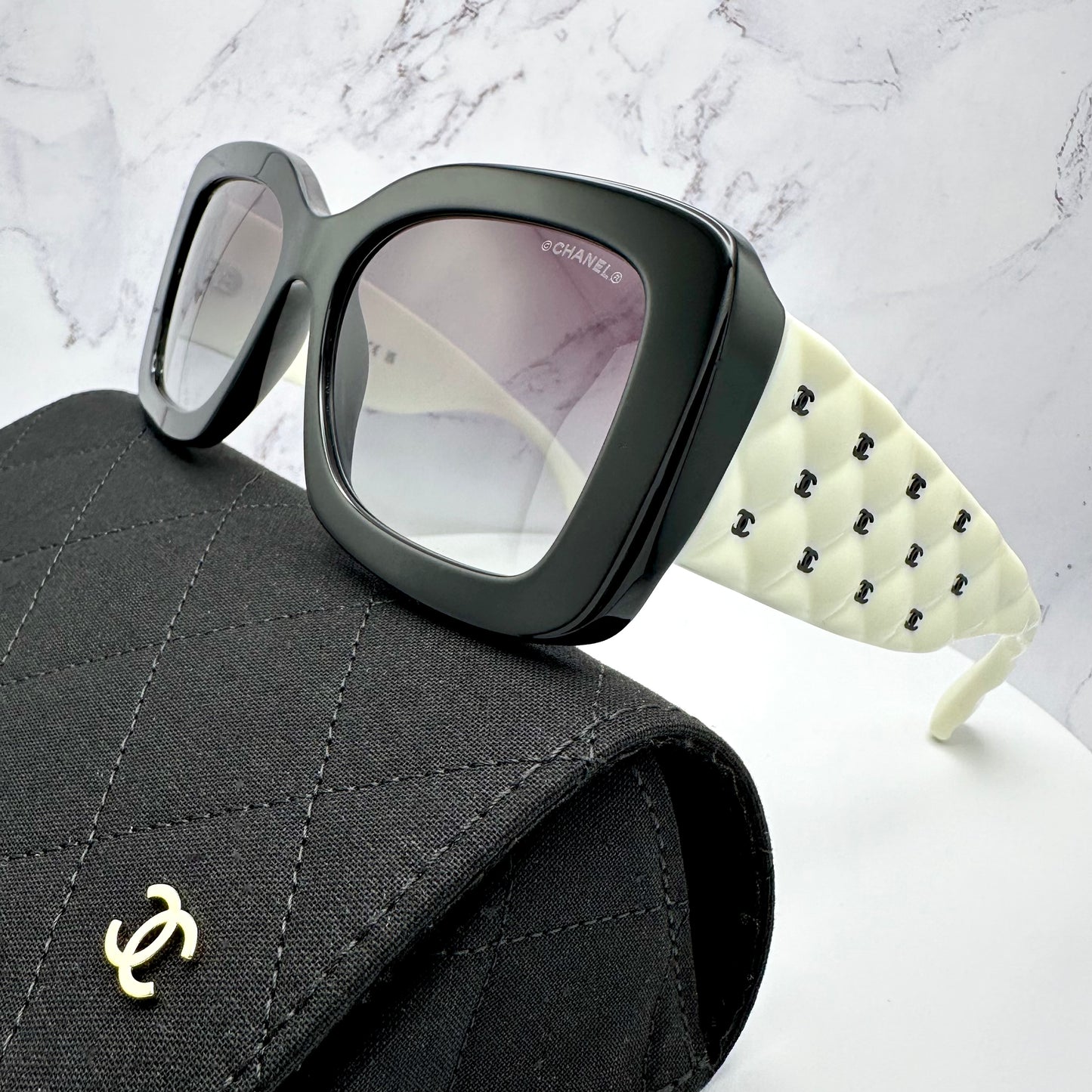 CHANEL Rectangle Sunglasses 5483 Black & White