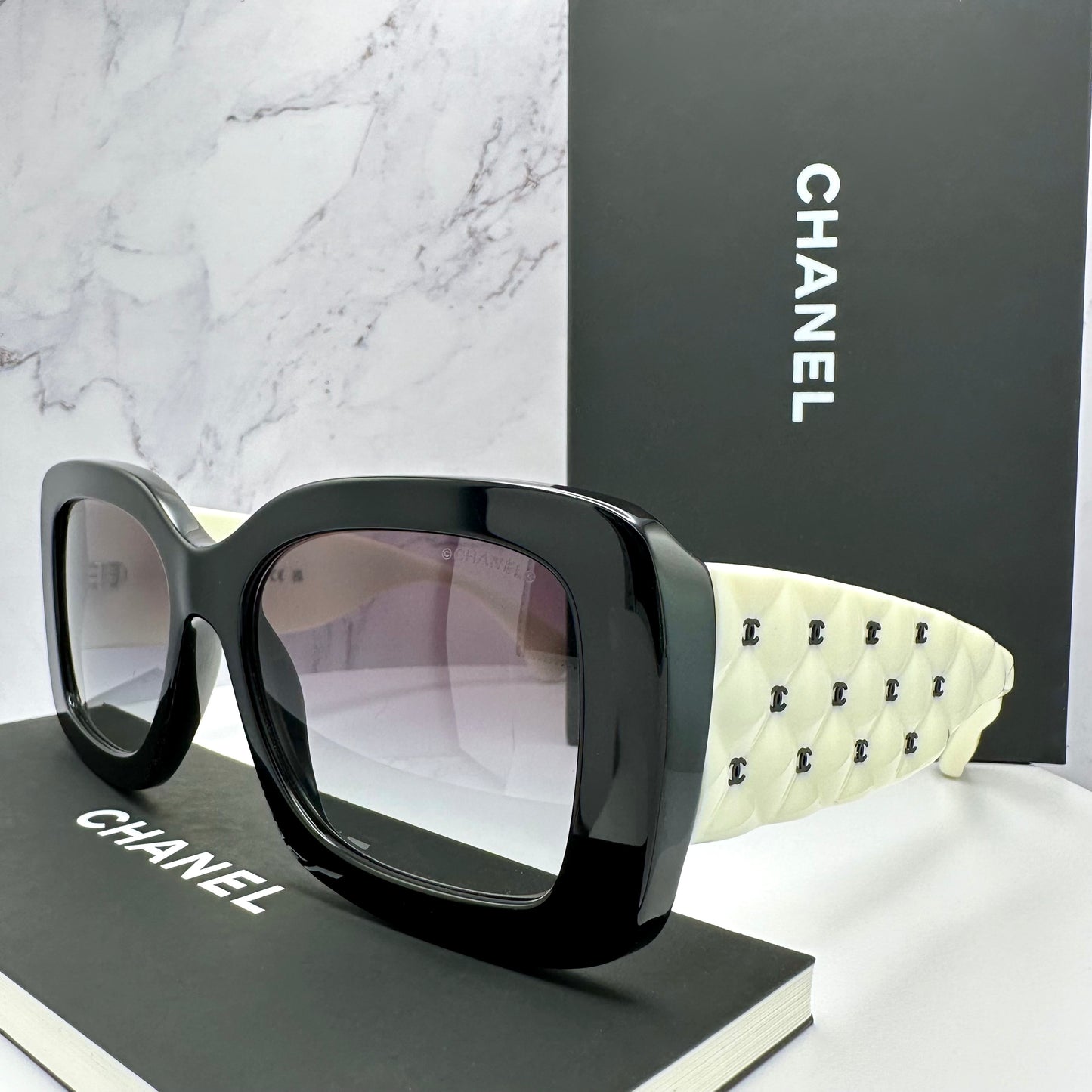 CHANEL Rectangle Sunglasses 5483 Black & White