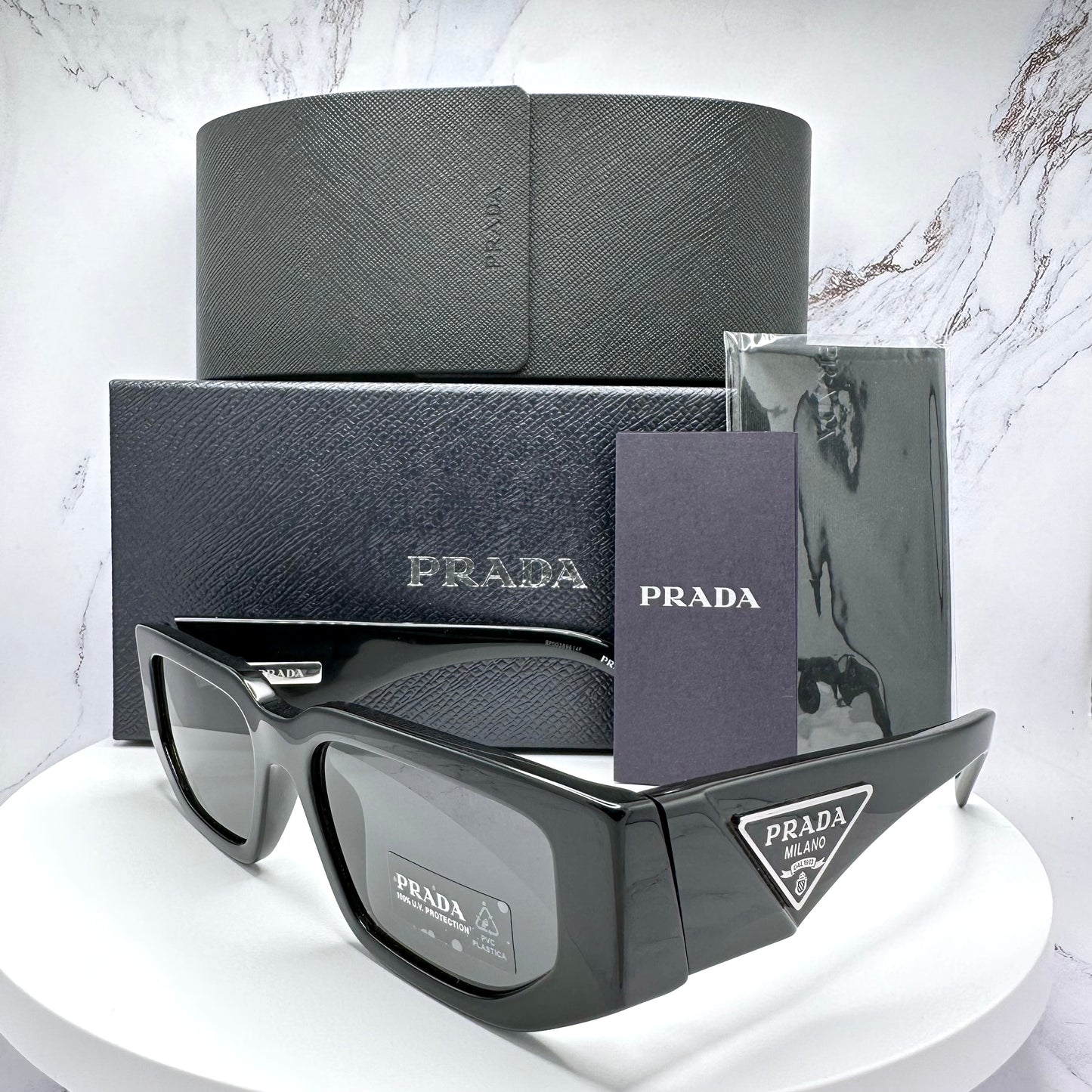 PRADA Sunglasses Black Triangle Logo PR09ZS