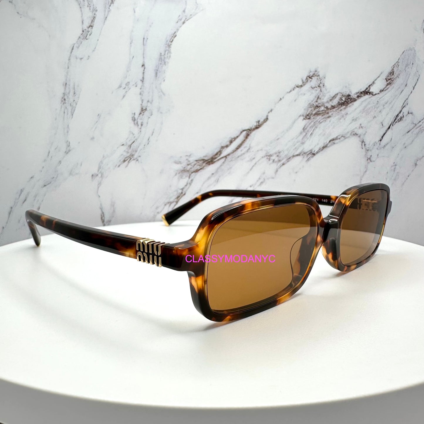 MIU MIU Sunglasses Brown Gold Slim Square Rectangle  MU11ZS VAU2Z1