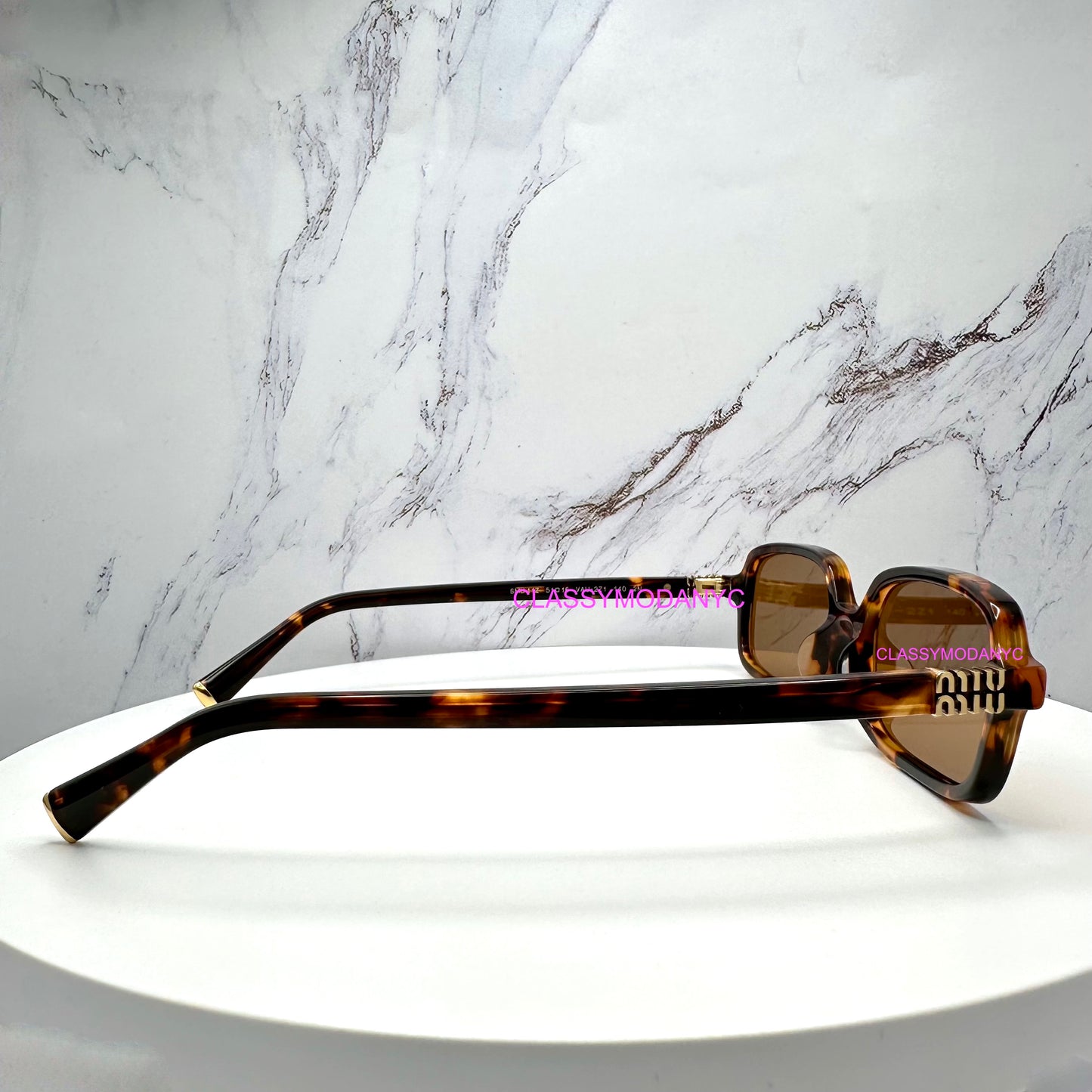 MIU MIU Sunglasses Brown Gold Slim Square Rectangle  MU11ZS VAU2Z1