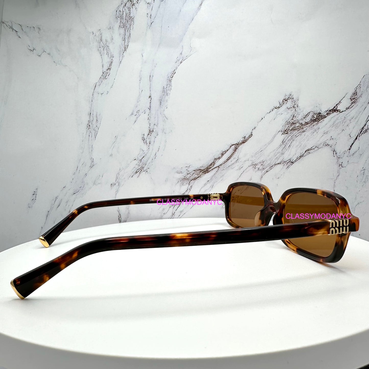 MIU MIU Sunglasses Brown Gold Slim Square Rectangle  MU11ZS VAU2Z1