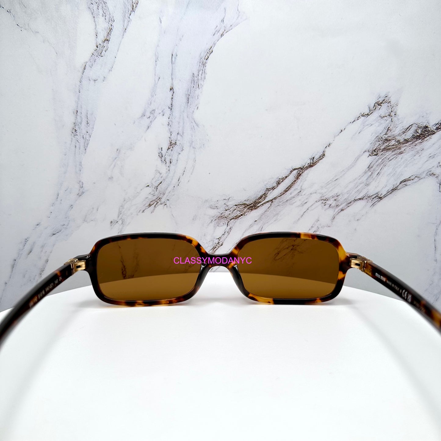 MIU MIU Sunglasses Brown Gold Slim Square Rectangle  MU11ZS VAU2Z1