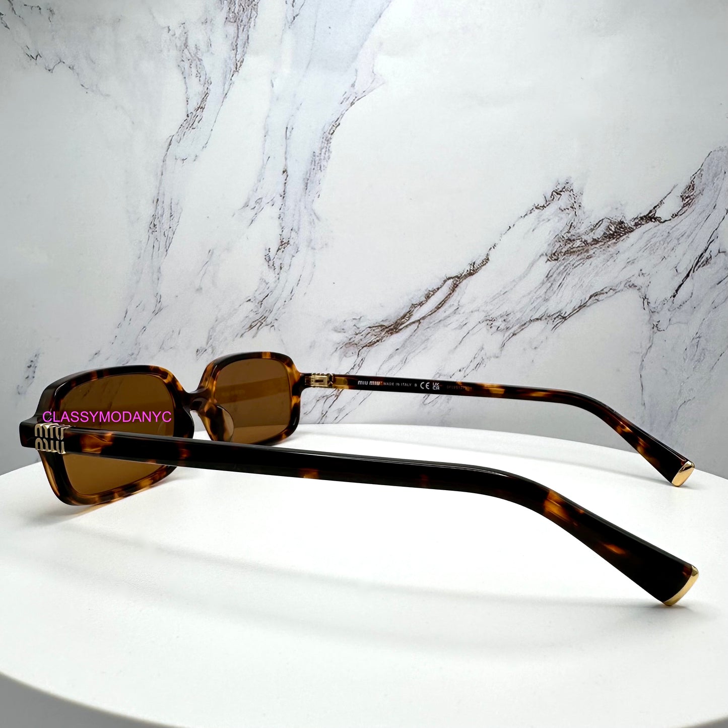 MIU MIU Sunglasses Brown Gold Slim Square Rectangle  MU11ZS VAU2Z1