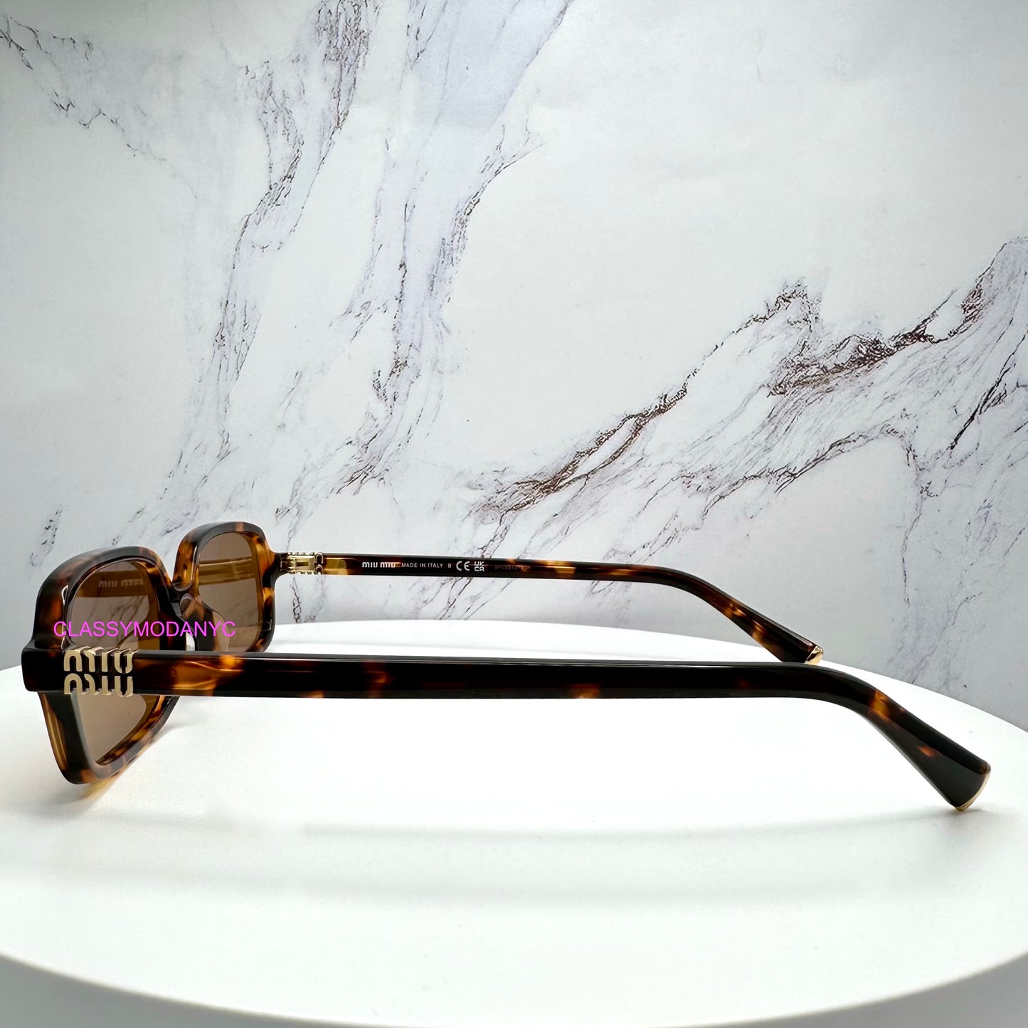 MIU MIU Sunglasses Brown Gold Slim Square Rectangle  MU11ZS VAU2Z1