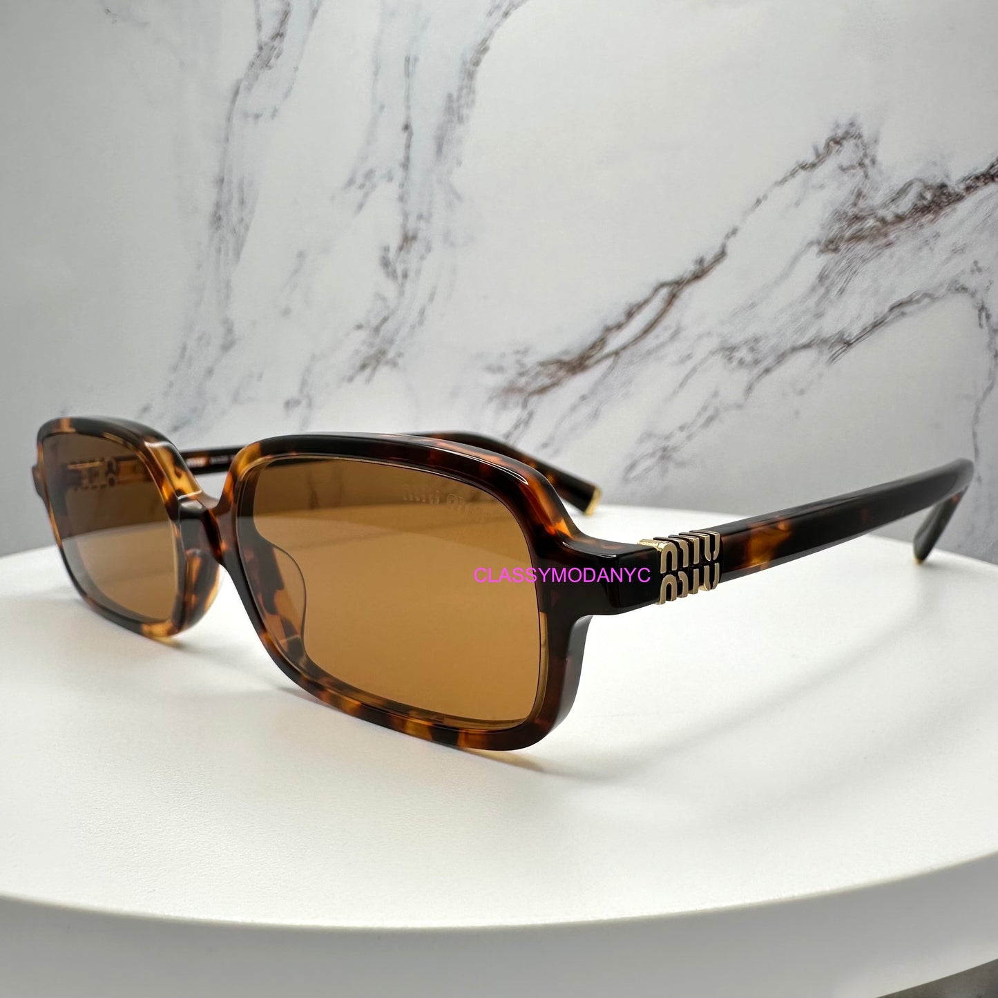 MIU MIU Sunglasses Brown Gold Slim Square Rectangle  MU11ZS VAU2Z1