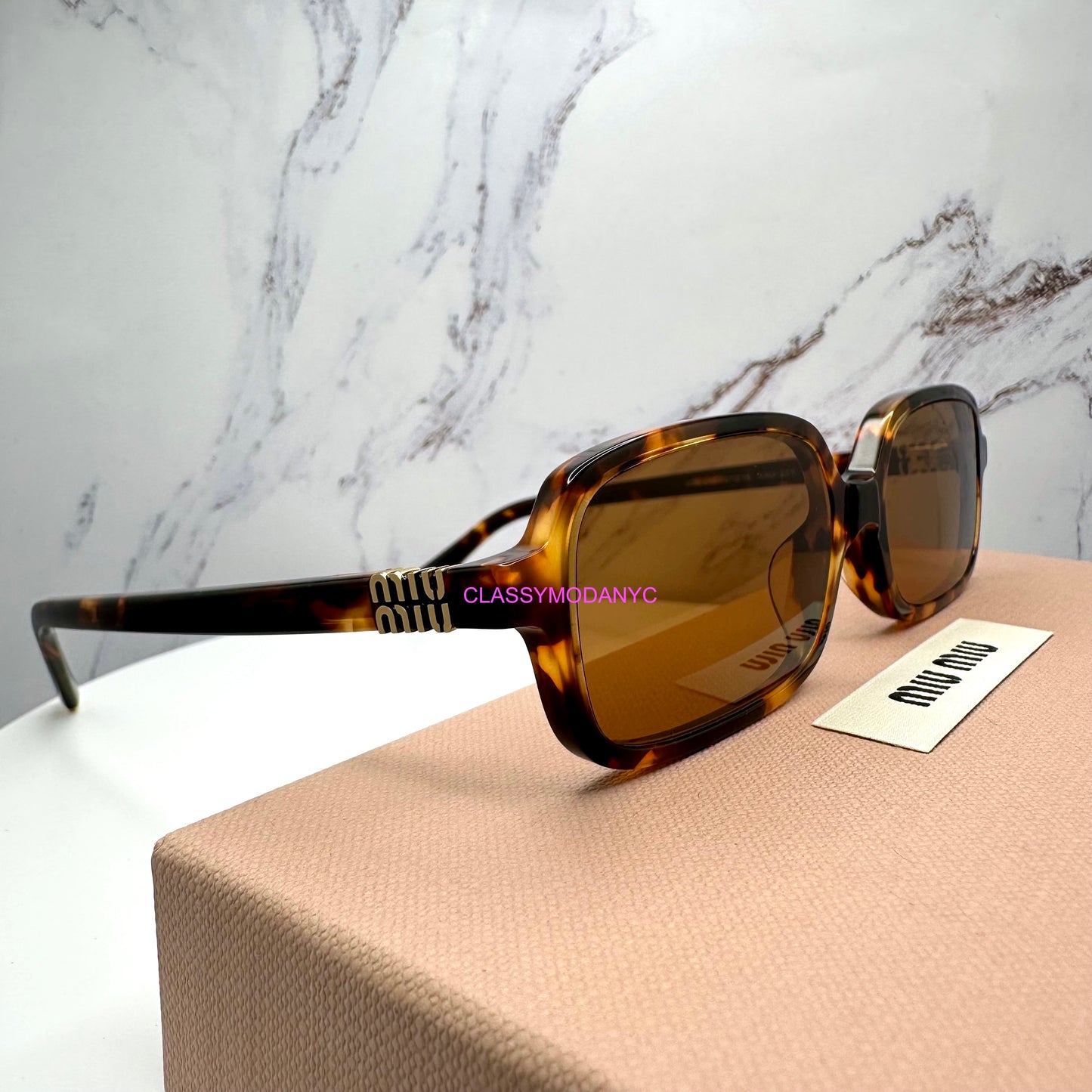 MIU MIU Sunglasses Brown Gold Slim Square Rectangle  MU11ZS VAU2Z1