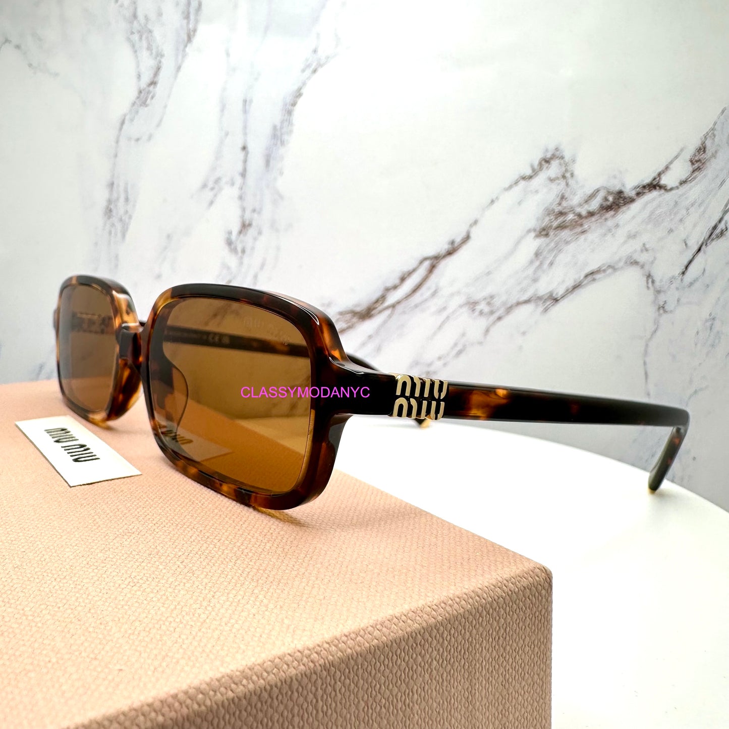 MIU MIU Sunglasses Brown Gold Slim Square Rectangle  MU11ZS VAU2Z1