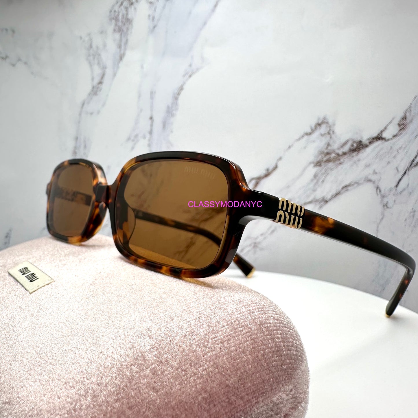 MIU MIU Sunglasses Brown Gold Slim Square Rectangle  MU11ZS VAU2Z1