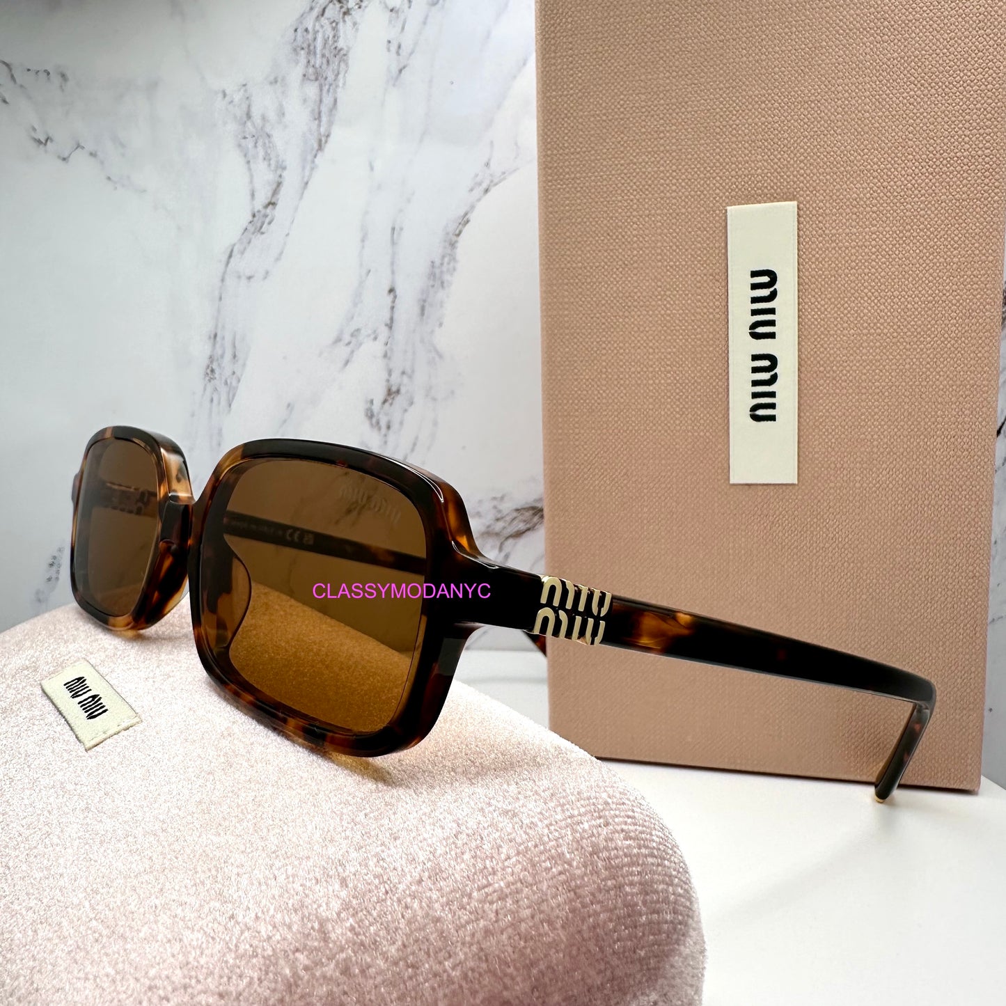 MIU MIU Sunglasses Brown Gold Slim Square Rectangle  MU11ZS VAU2Z1