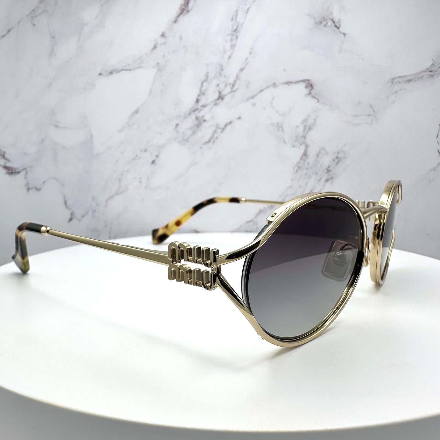 MIU MIU Sunglasses Gold Metal Slim Oval MU52YS ZVN-5D1