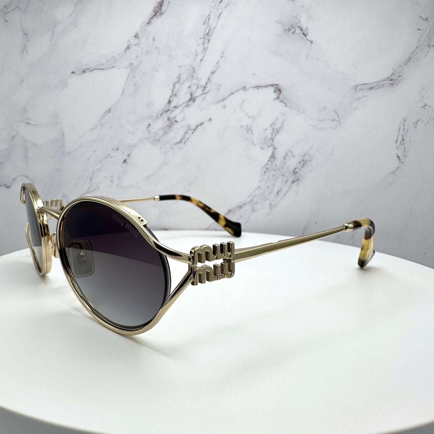 MIU MIU Sunglasses Gold Metal Slim Oval MU52YS ZVN-5D1