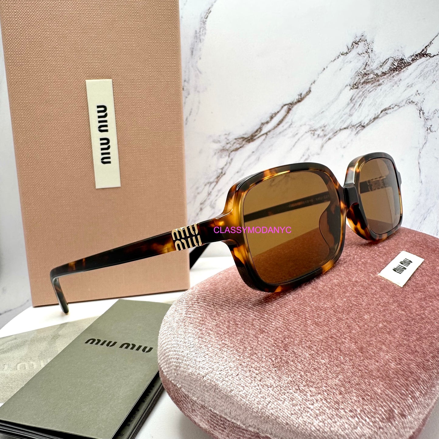 MIU MIU Sunglasses Brown Gold Slim Square Rectangle  MU11ZS VAU2Z1