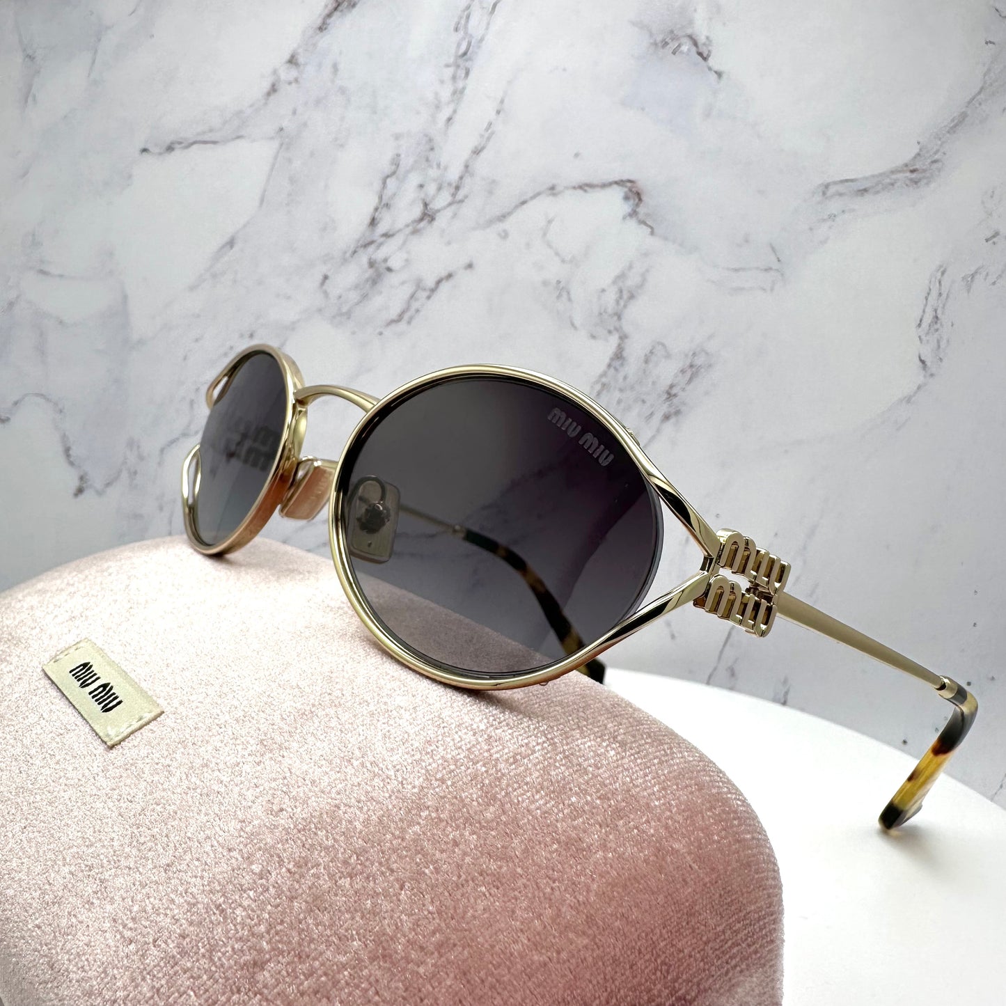 MIU MIU Sunglasses Gold Metal Slim Oval MU52YS ZVN-5D1