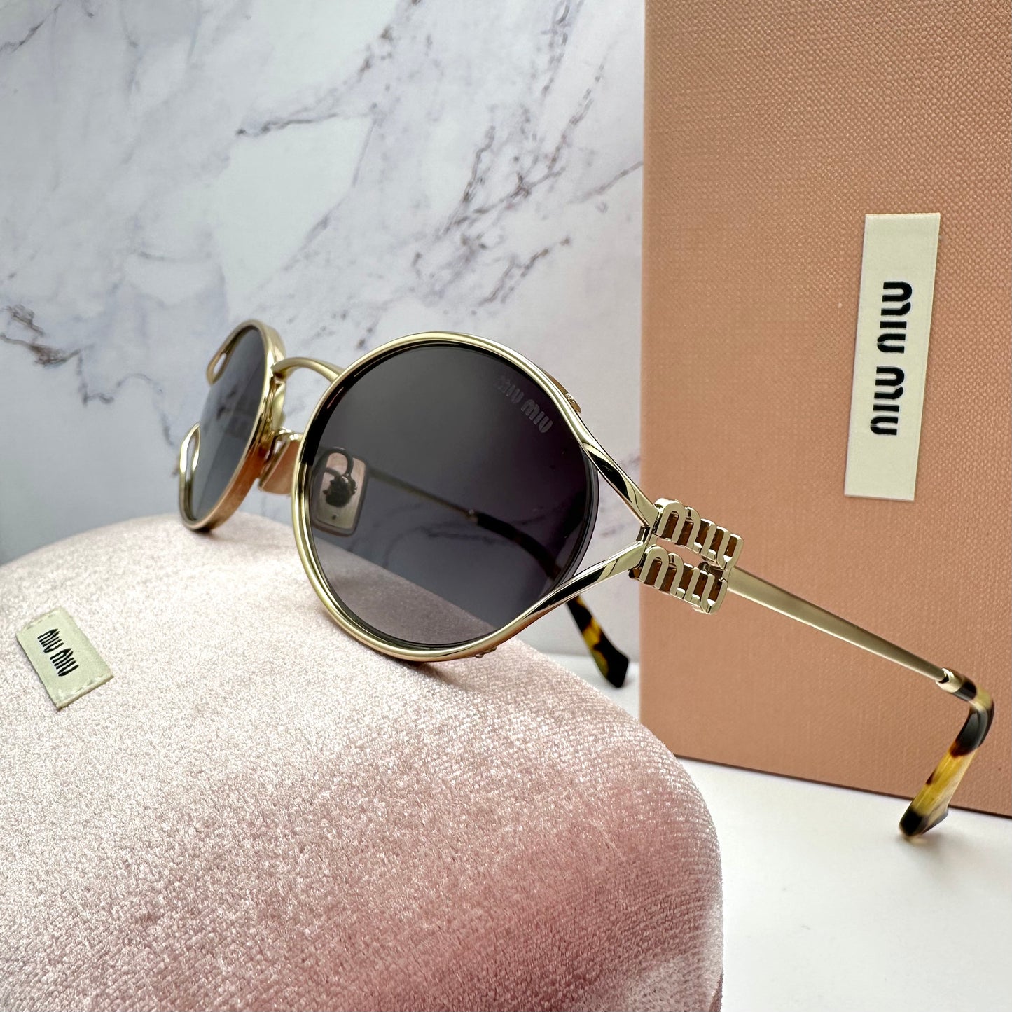 MIU MIU Sunglasses Gold Metal Slim Oval MU52YS ZVN-5D1