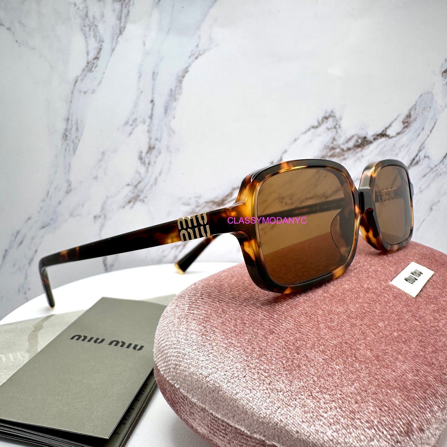 MIU MIU Sunglasses Brown Gold Slim Square Rectangle  MU11ZS VAU2Z1