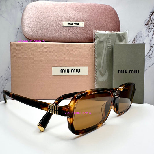 MIU MIU Sunglasses Brown Gold Slim Square Rectangle  MU11ZS VAU2Z1