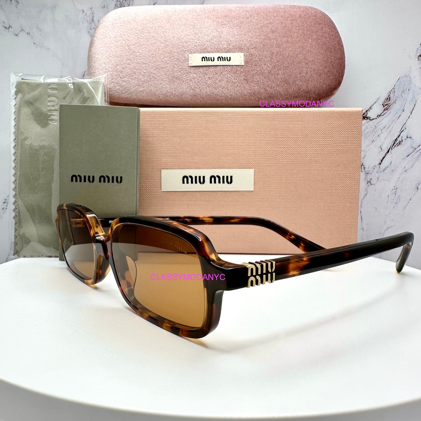 MIU MIU Sunglasses Brown Gold Slim Square Rectangle  MU11ZS VAU2Z1