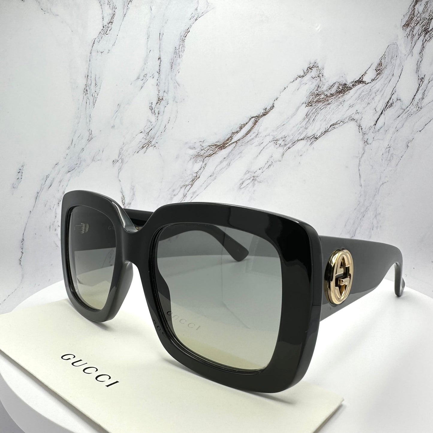 GG0141SN 001 Gucci Sunglasses Black Gold GG Logo 