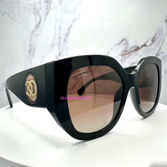 CHANEL Sunglasses Black Butterfly Polarized Gold CC CH5550 C786/S9