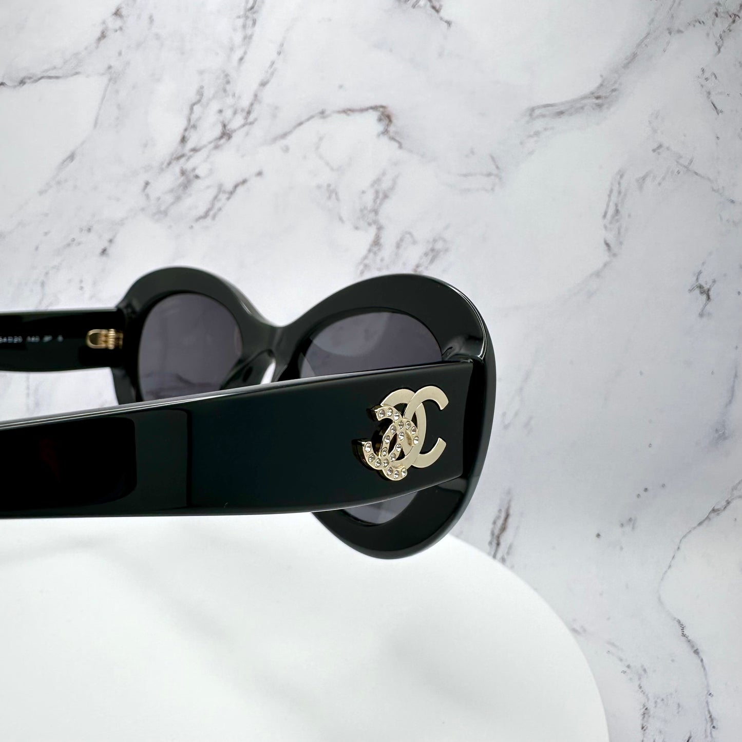 CHANEL Sunglasses Polarized Black Gold & Crystal CC Logo 5469B